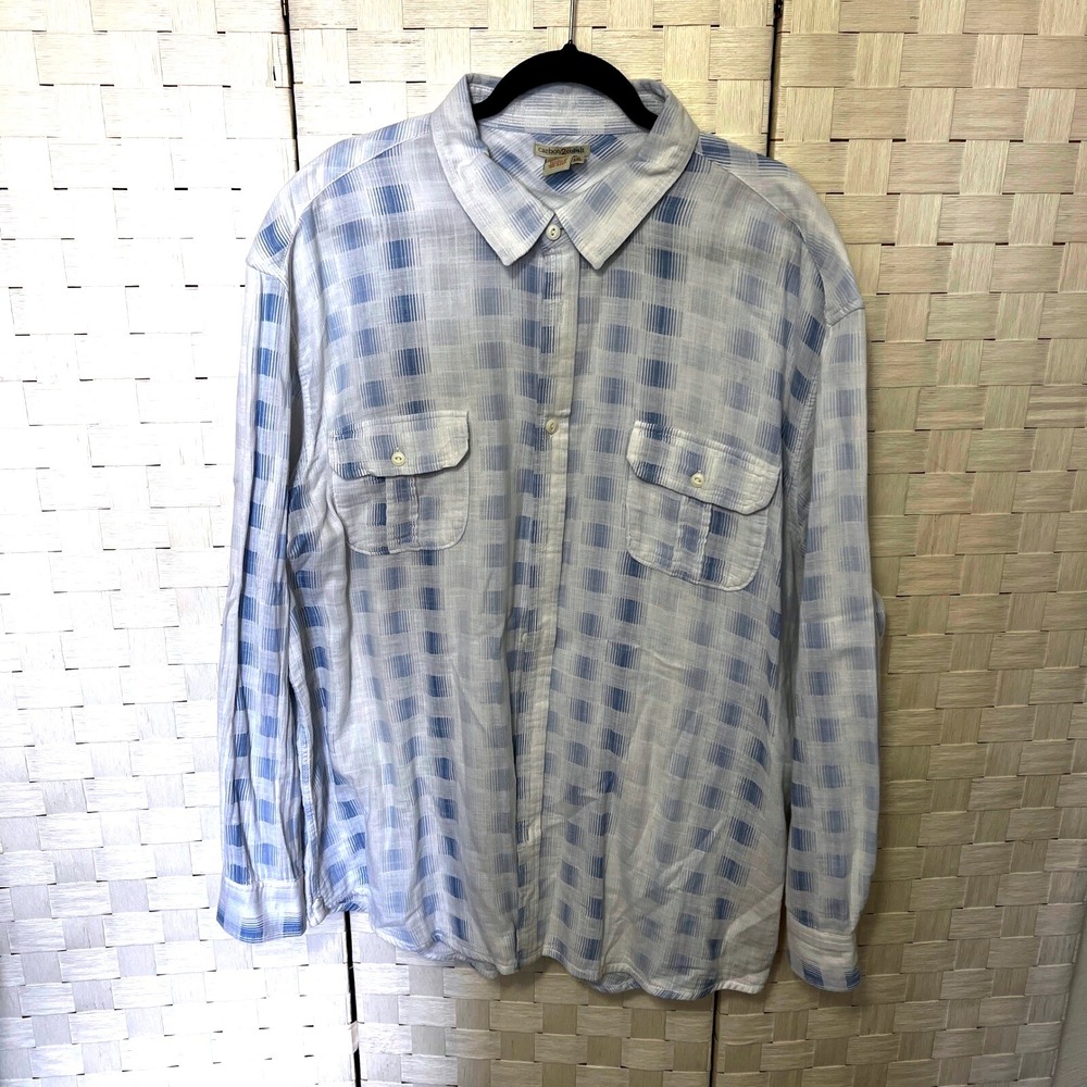 Carbon2Cobalt White & Blue Plaid Shirt Button Up Long Sleeve Cotton Size‎ XXL